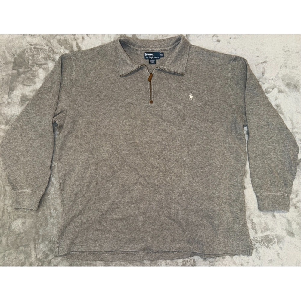 Vintage Polo Ralph Lauren Pullover Mens 2XLT White Pony Mock Neck Gray Preppy